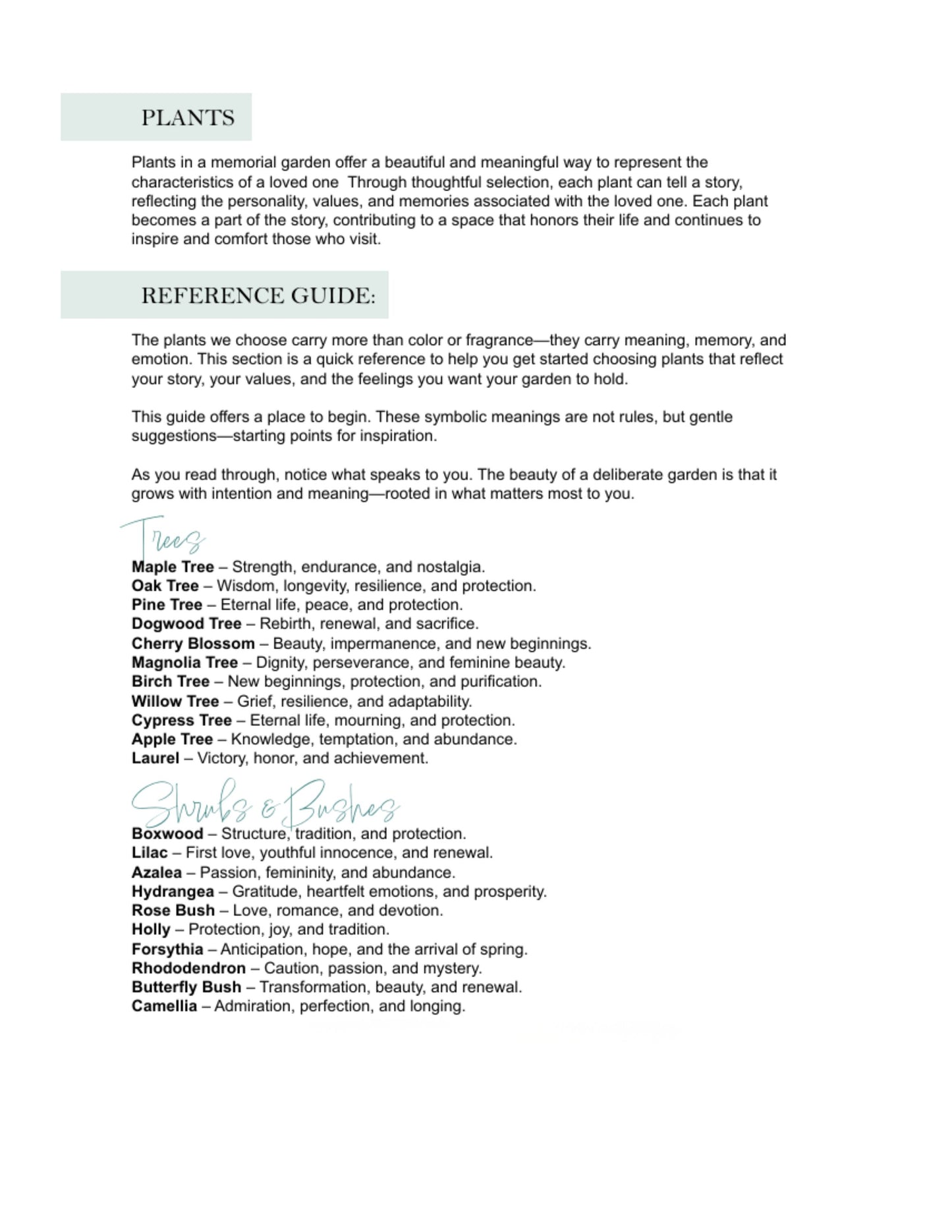 Deliberate Remembrance Garden Workbook