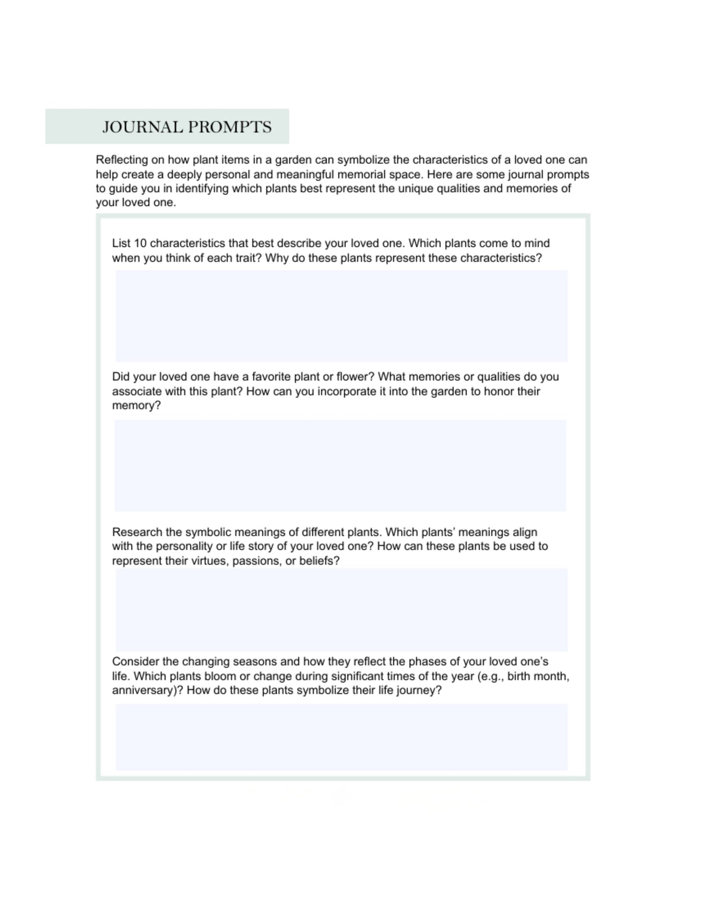 Deliberate Remembrance Garden Workbook